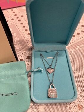 Tiffany & Co. Silver Double Pendant Necklace with Blue Box